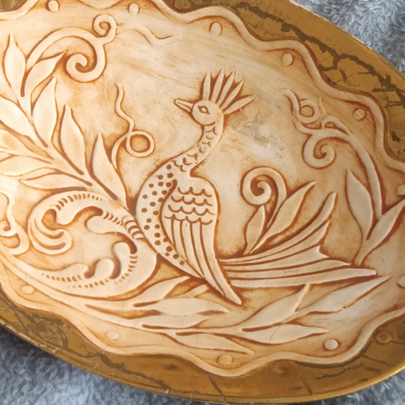 Etched Bird w Floral Design Hand Made Mixed Media Bowl - Picture 9 of 9